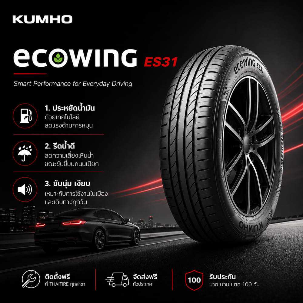 ยางรถยนต์ KUMHO รุ่น ECOWING ES31 ขนาด 165/65R14 จำนวน 4 เส้น